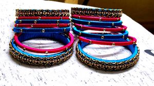 Plue With Pink Slik Thread Bangles