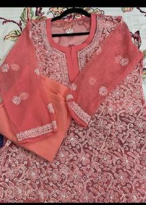 Pinkish Peach Embroidered Kurta Set
