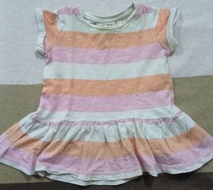 Baby Girl Multicoloured Striped Frock Cum Top