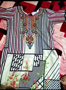 Striped &amp; Floral Print Kurti