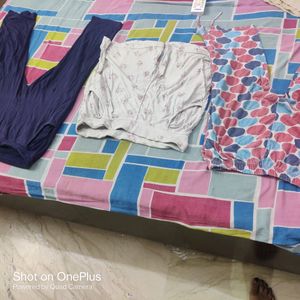Combo of 3 used capries and shorts: colour- blue, multi and white