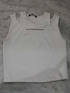 White Cutout Crop Top