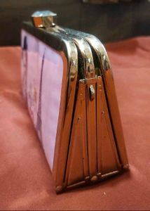 ✨ Vintage Paris Print Hard Clutch Handbag with Gol