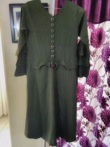 Knee Length Frock- Sap Green Colour