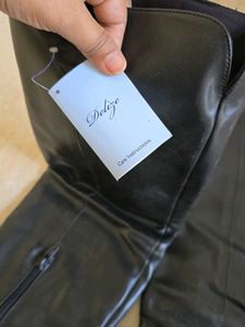DELIZE Faux Leather Thigh High Comfy Boots