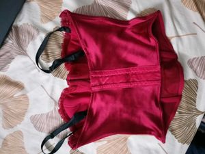 Red Corset Top with Black Rose