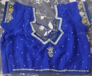 Embroidered Blue Saree Blouse