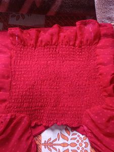 Red Colour Crop Top With Long Sleeve.