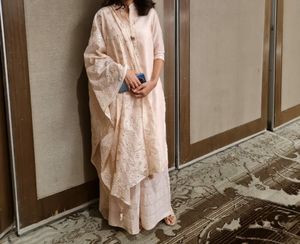 Peach Kurta Set With Plazzo And Duppatta