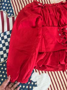 RED CORSET OFF SHOULDER TOP