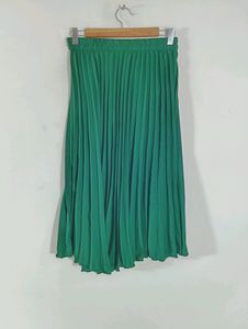Green Plain Pleated Midi Skirt (Women&#39;s)