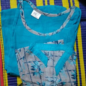 Stylish Sky Blue Floral Designer Kurti Set