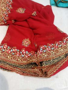 Cash Allow Red Embroidered Sari