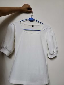 White Puff Sleeves Top