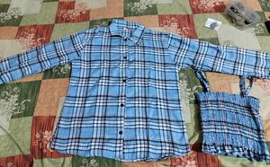 Blue Plaid Shirt &amp; Top Set