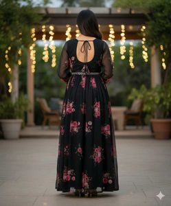 Floral Print Maxi Dress with belt