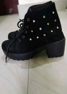 Black Lace-Up Ankle Booties