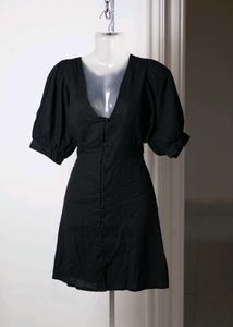 Black Puff Sleeve Mini Dress