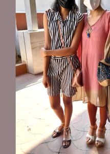 Black &amp; White Striped Playsuit