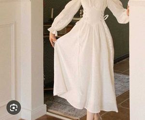 Ivory Corset Puff Sleeve Midi Dress