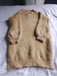 Cozy Beige Fuzzy V-Neck Sweater