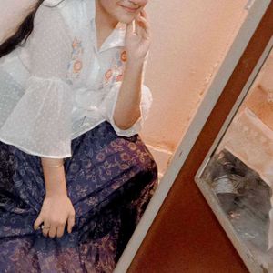 Set Of Floral Embroidered top With Long Skirt
