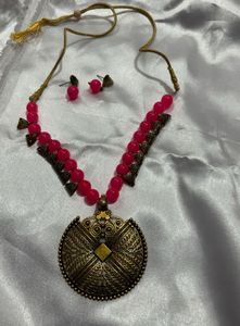 Pink Beaded Necklace Set