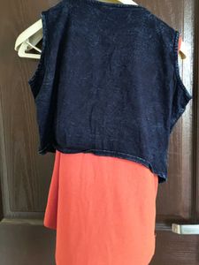 Coral Tank &amp; Denim Vest Set