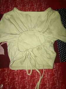 Green Backless Full Sleeves Crop Top