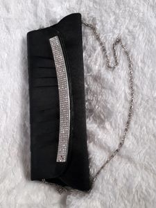 Black Diamond Clutch with Silver Chain