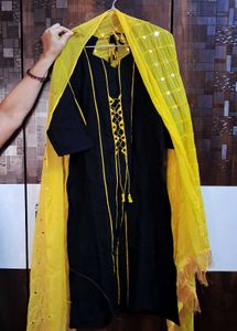 Elegant Black & Yellow Kurta Set