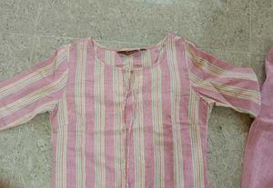 sangria Pink Stripped kurta set