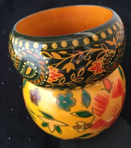 Two handpainted wooden bangles