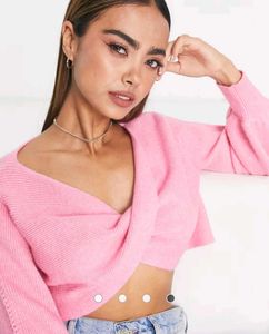 ASOS Pink Cropped Twist-Front Sweater