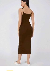 Aahwan Solid Brown Bodycon Midi Dress