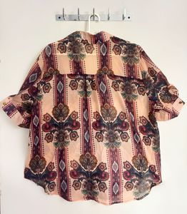 Sheer Printed Shirt with Rhinestones