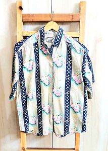 Lime Green Printed Cotton Shirt Size-42