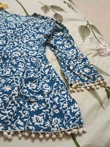 Boho Print Dress with Pom Poms