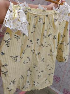 Yellow And White Off shoulder  Summer Top