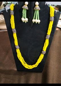 Long Pearl Necklace Set With Earrings