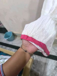 White Sharara Plazzo with Pink Trim