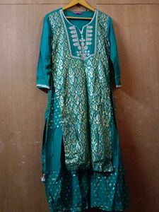 Teal & Gold Brocade Anarkali