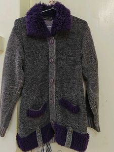 Purple Trim Knit Cardigan