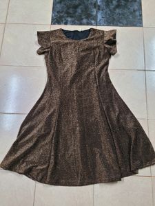 Brown Luxer Flutter Sleeves Flare Dress