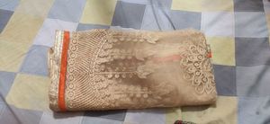 Heavy embroidery cream and orange duppatta