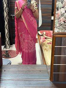 Daily uses Pink Floral Chiffon Saree