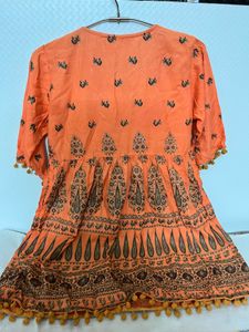 Orange Print Pom-Pom Tunic