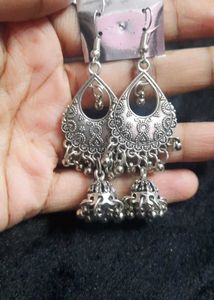 Boho Silver Jhumka Earrings,used