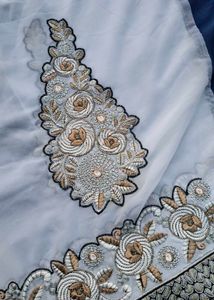 Elegant Blue &amp; White Saree