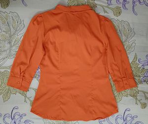 Orange Shirt With Tie Up Neckline By Fig In Small